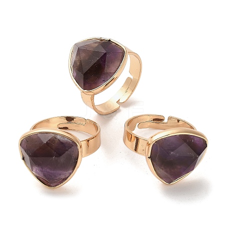 Natural Amethyst with Brass Adjustable Rings for Women RJEW-G332-01A-G-1