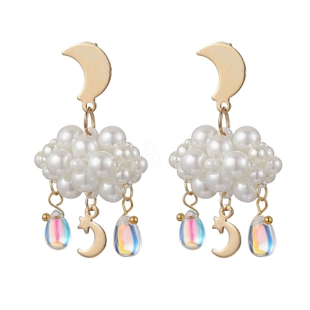 3D Cloud Glass Seed Beades Dangle Stud Earrings EJEW-MZ00644-02-1