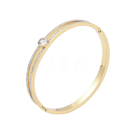 Ion Plating(IP) 304 Stainless Steel Pave Crystal Rhinestone Hinged Bangles BJEW-P317-02G-1