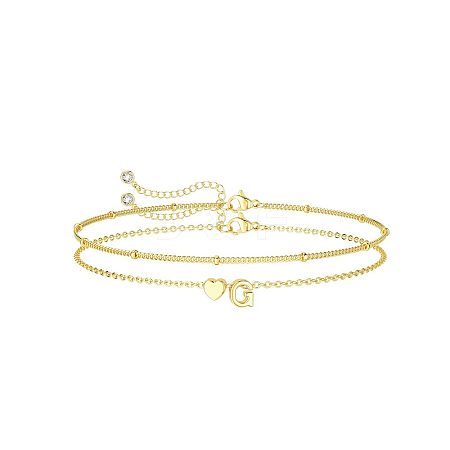 2Pcs 2 Styles Brass Beaded Bracelets & Satellite Chains Bracelets for Women FS-WG4A116-06-1