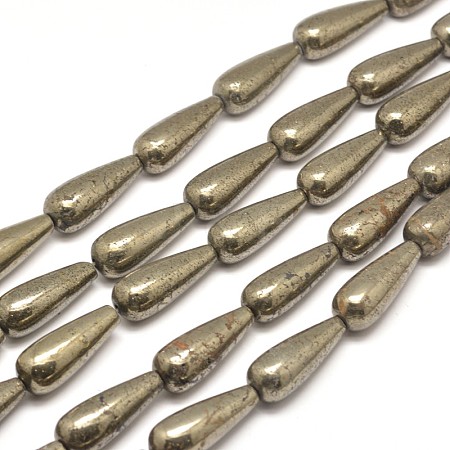 Teardrop Natural Pyrite Beads Strands G-I126-16-30x12mm-1