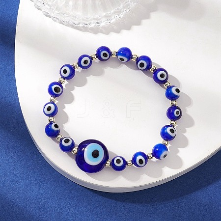 Handmade Evil Eye Lampwork Round Beads Stretch Bracelets for Men Women BJEW-JB11986-1