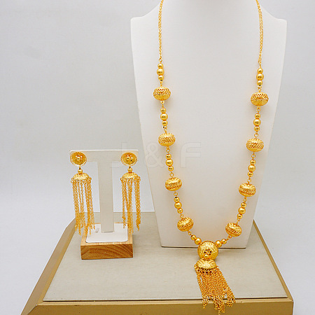 Multi-layer Alloy Pendant Necklaces & Stud Dangle Earrings Sets WGF664A-07-1