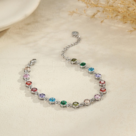304 Stainless Steel Pave Colorful Cubic Zirconia Tennis Bracelets for Women BJEW-T023-02D-P-1
