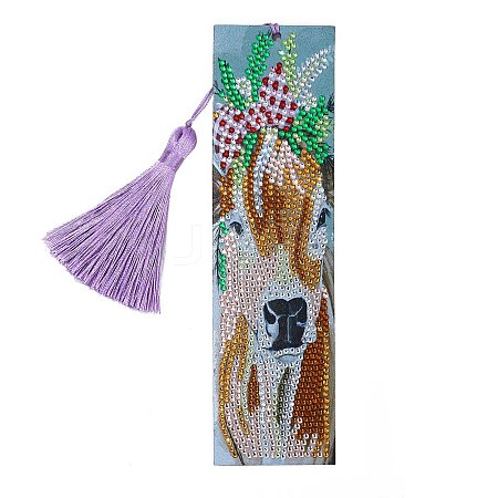 Cow Pattern DIY Diamond Painting Bookmark with Tassel Pendants Kits PW-WG13D06-01-1