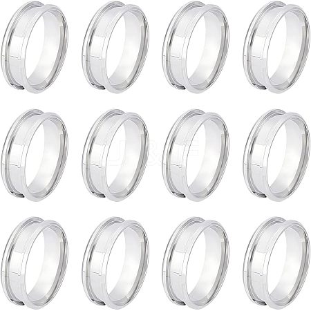 Unicraftale 12Pcs Stainless Steel Grooved Finger Ring Settings STAS-UN0038-94E-1