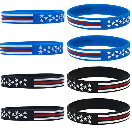 Gorgecraft 20Pcs 2 Colors Independence Day Theme Silicone Star Cord Bracelets Set Wristband BJEW-GF0001-15A-1