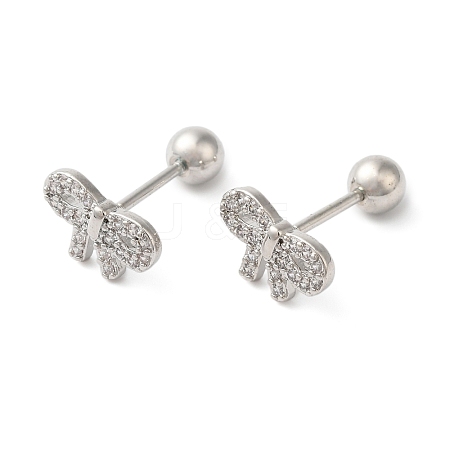 Bowknot Bow Brass Micro Pave Clear Cubic Zirconia Cartilage Earrings EJEW-L289-03P-04-1