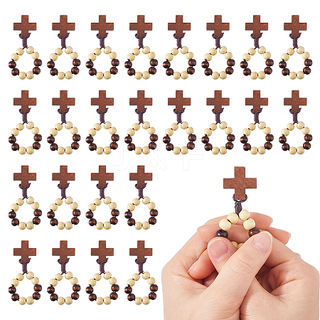 25Pcs Wood Cross & Round Beads Finger Rings RJEW-DC0001-23B-1