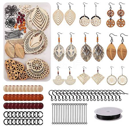 DIY Wood Pendant Drop Earring Making Kit DIY-SZ0007-36-1