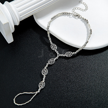 Adjustable Alloy Hollow Oval Link Chain Stretch Toe Ring Anklets for Women FS-WG598B5-01-1