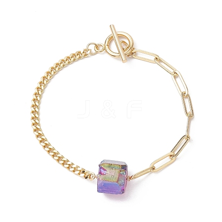 Electroplated Hexagon Prism Natural Quartz Link Bracelets BJEW-JB10753-03-1