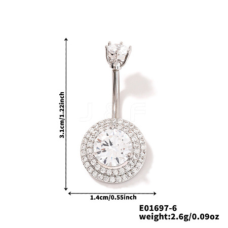 Chic Flat Round Brass Full Crystal Rhinestone Curved Barbell Belly Button Rings with Shiny Delicate Design YW9589-6-1