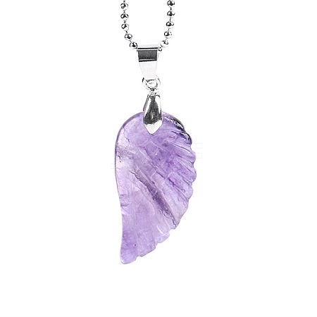 Natural Amethyst Angel Wing Pendant Necklace PW-WG24892-16-1