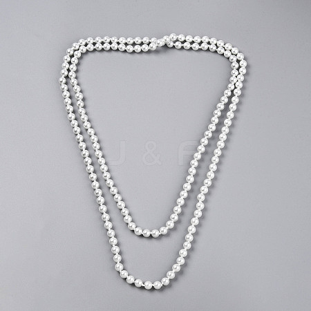 8.2MM Baking Paint Pearlized Glass Pearl Round Beaded Long Necklaces HY-T002-03A-1
