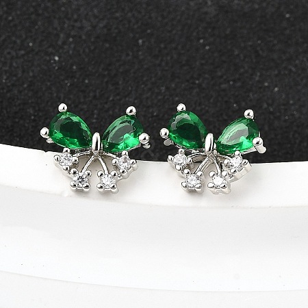 Brass Micro Pave Cubic Zirconia Stud Earrings EJEW-M103-09P-1