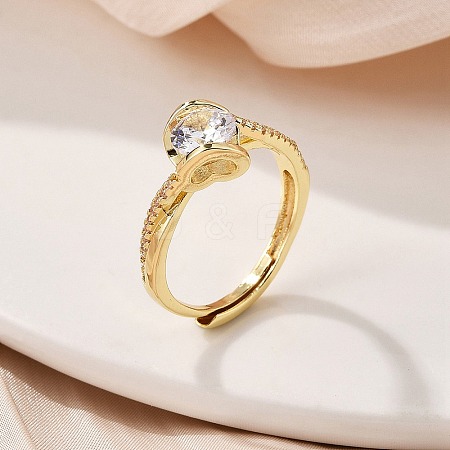 Brass Micro Pave Clear Cubic Zirconia Finger Rings for Women RJEW-U049-01G-1