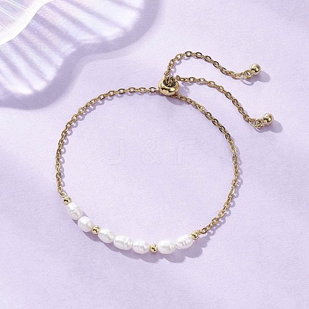 Adjustable 304 Stainless Steel Cable Chains & Natural Cultured Freshwater Pearl Slider Bracelets BJEW-JB12713-1