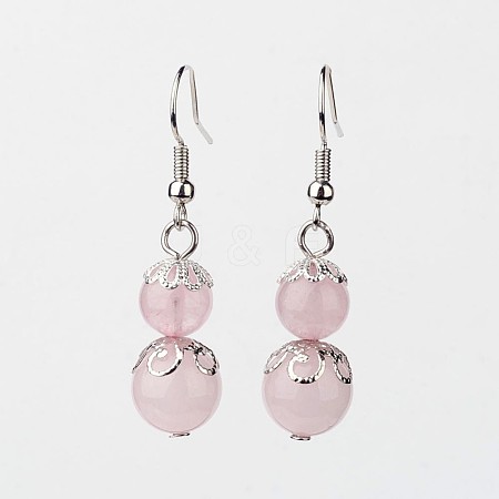 Rose Quartz Dangle Earrings X-EJEW-JE02206-01-1