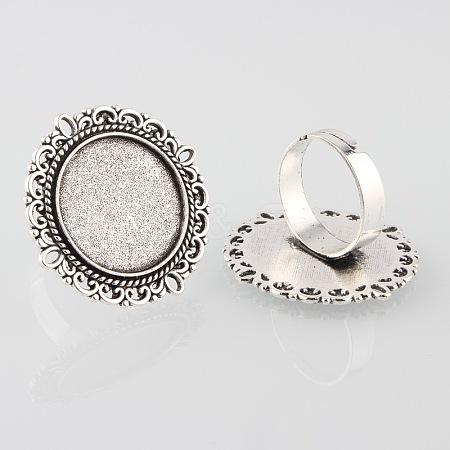 Vintage Adjustable Iron Finger Ring Components Alloy Cabochon Bezel Settings X-PALLOY-O039-15AS-1