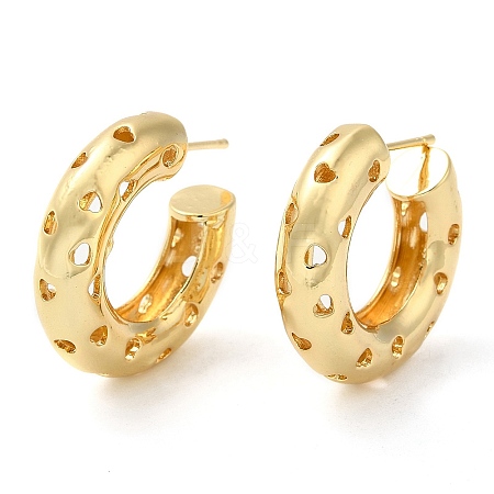 Rack Plating Brass Round with Heart Stud Earrings EJEW-E290-01G-1