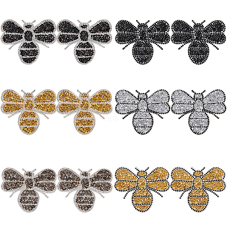 CRASPIRE 12Pcs 6 Styles Bees Hotfix Rhinestone Appliques DIY-CP0009-67-1