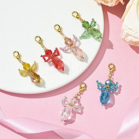 6Pcs 6 Colors Angel Glass Pendant Decorations HJEW-JM02714-1