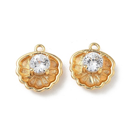 Brass Micro Pave Cubic Zirconia Shell Shape Charms KK-Z136-56G-01-1