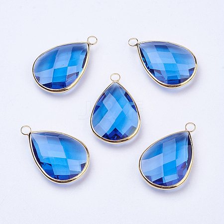 Golden Tone Brass Glass Teardrop Pendants GLAA-M006-A-21G-1