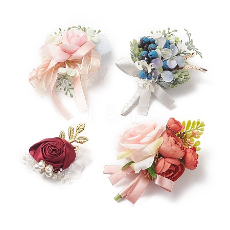 Silk Cloth Imitation Flower Brooch AJEW-XCP0001-91-1