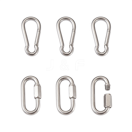 6Pcs 2 Style 304 Stainless Steel Rock Climbing Carabiners STAS-TA0001-33P-1