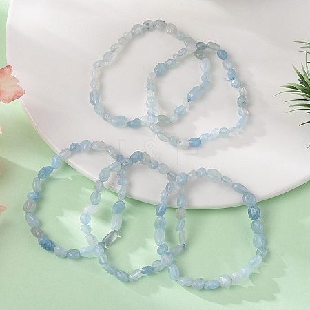 Natural Aquamarine Bead Stretch Bracelets BJEW-K213-54-1