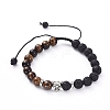 Natural Lava Rock & Tiger Eye Beads Adjustable Braided Bracelets BJEW-JB04987-07-1