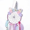 Handmade Unicorn Woven Net/Web with Feather Wall Hanging Decoration HJEW-A001-01B-2