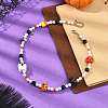 Halloween Handmade Lampwork Bat Ghost Pumpkin and Round Shell Pearl Beaded Necklaces for Women NJEW-TA00277-1