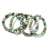 Natural Green Line Jasper Round Beaded Stretch Bracelets for Women BJEW-F535-02B-4