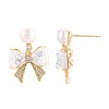 Bowknot Brass Micro Pave Clear Cubic Zirconia Dangle Stud Earrings PEAR-N017-07C-3