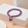 Round Natural Amethyst Beaded Stretch Bracelet with Nuggets Charms for Women BJEW-JB09316-01-2