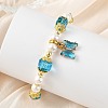 Brass Glass Butterfly Charm Bracelets BJEW-JB14180-2