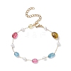 Natural Mixed Gemstone Nuggets & Glass Pearl Beaded Bracelet BJEW-JB09348-1