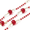 Brass Hexagonal Column Glass Seaded Beaded & Resin Round Beaded Link Chains CHC-G026-01D-1