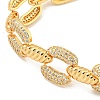 Brass Micro Pave Clear Cubic Zirconia Oval & Croissant Link Chian Bracelets for Women BJEW-M322-06G-2