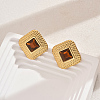 201 Stainless Steel Glass Stud Earrings LS-XG9107-6-2