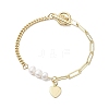 Natural Cultured Freshwater Pearl Beads Paperclip Chains Heart Charm Bracelets with Toggle Clasps for Women BJEW-JB10191-1