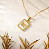 Rectangle 304 Stainless Steel Pave Natural White Shell Initial Pendant Necklaces for Women FS-WGB5EDA-13-1