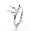 Adjustable Rhodium Plated 925 Sterling Silver Finger Ring Components STER-L055-025P-2