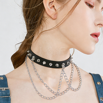 1Pc Punk PU Leather Necklaces NJEW-CL0001-24-1
