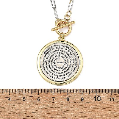 Two Tone 304 Stainless Steel Paperclip Chain Religion Bible Coin Pendant Necklaces NJEW-JN06571-1