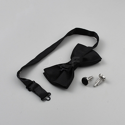 Polyester Pocket Towel Accessories & Bowknot Ties & Iron Cuffinks Sets AJEW-WH20007-78A-1