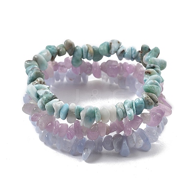 Chips Natural Larimar & Blue Lace Agate & Kunzite Beaded Stretch Bracelets Sets X-BJEW-JB05332-01-1